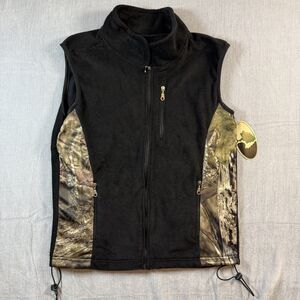 Mossy Oak Fleece Vest mens Medium black camo full zip performance soft hunting